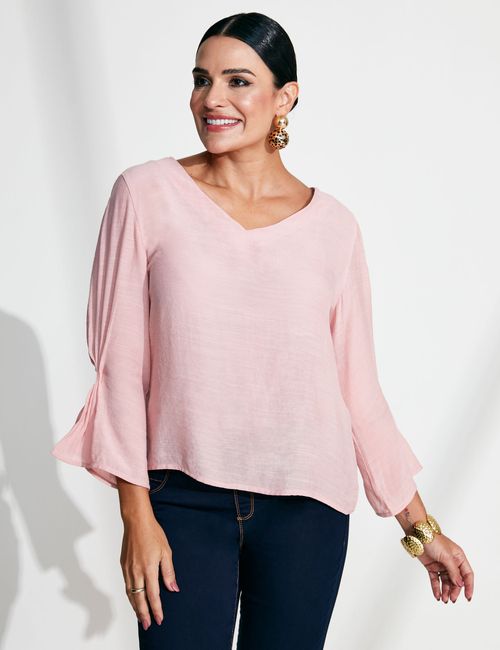 Blusa Manga Volume Rosa