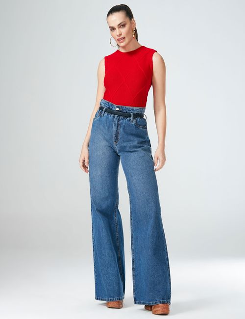 Calça Maxi Pantalona Jeans