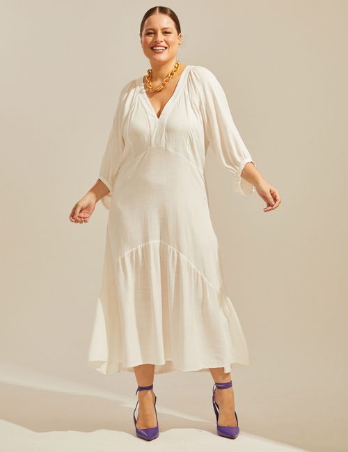 Vestido Manga Bufante Off White