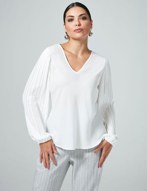 Blusa Manga Plissada Off White