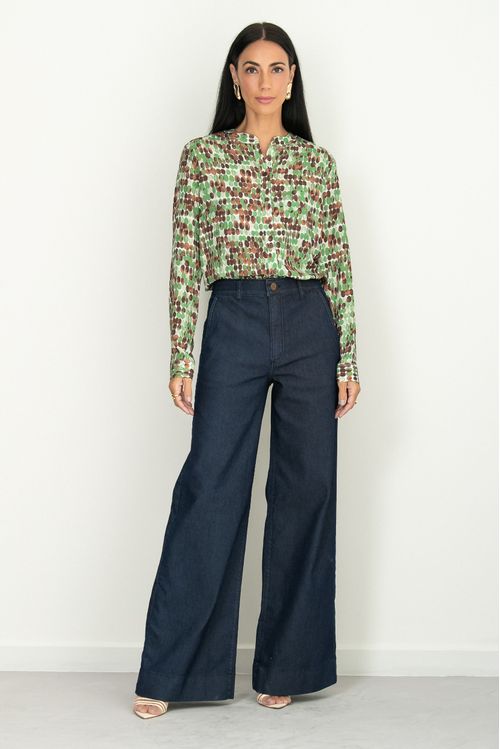 Calça Pantalona Jeans Amaciada