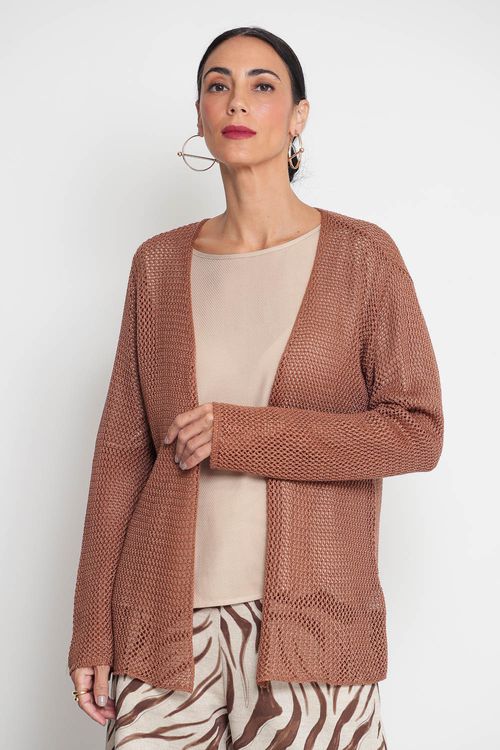 Cardigan Tricot Tela Caramelo