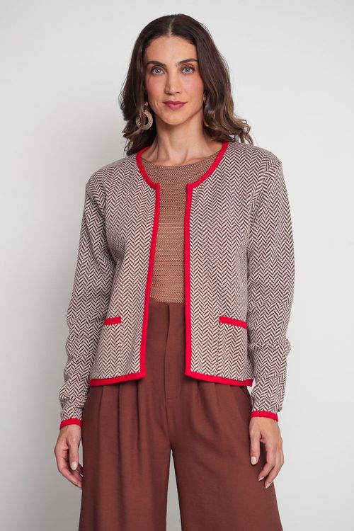 Cardigan Tricot Chevron Marrom