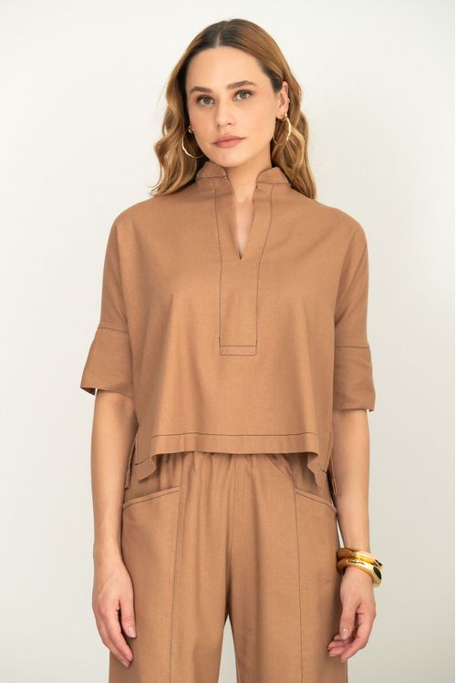 Blusa Linho Adanna Caramelo
