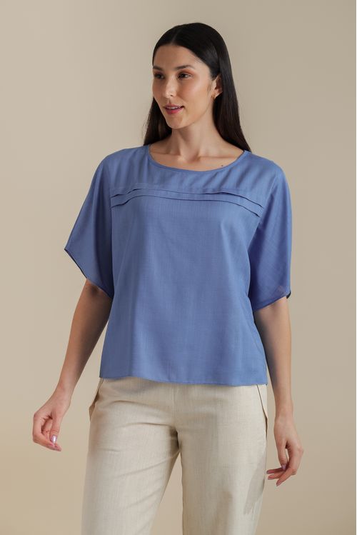 Blusa Pregas Madelyn Azul